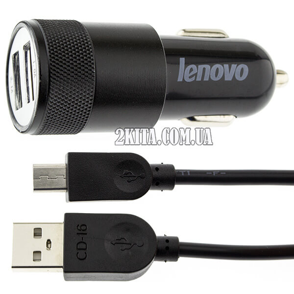 Автомобильное зарядное устройство Lenovo 2 USB 2,1A + cable micro USB Black